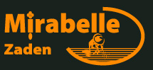 Visual identity of the sign MirabelleZaden. Orange logo on a green background representing a farmer planting seeds on his knees in his field | Hybrid seeds